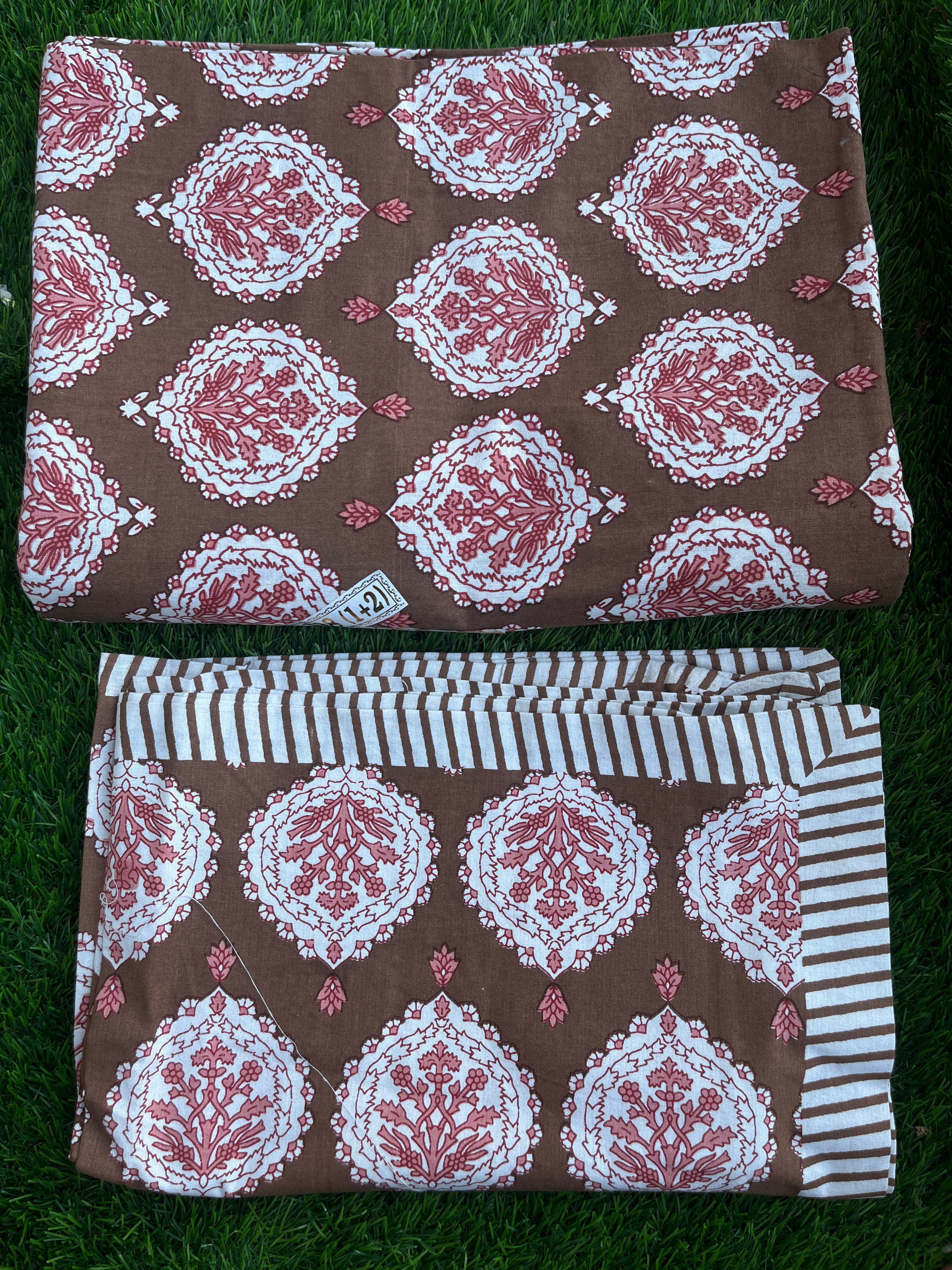 CNM Cotton Bedsheet Brown & Pink